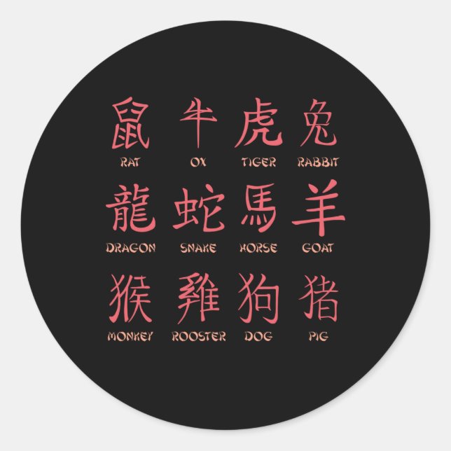 CHINESE ZODIACS CLASSIC ROUND STICKER (Front)