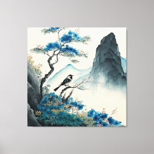 Chineses watercolor brushpainting landscape canvas print