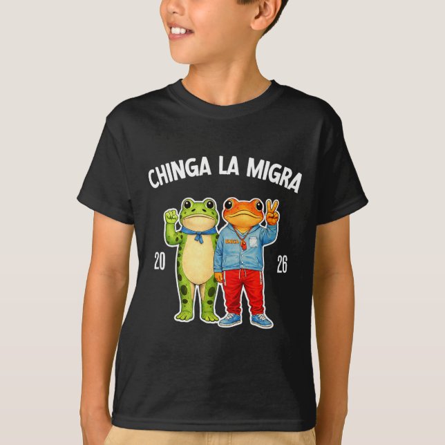Chinga la migra funny frog protest graphic  T-Shirt (Front)