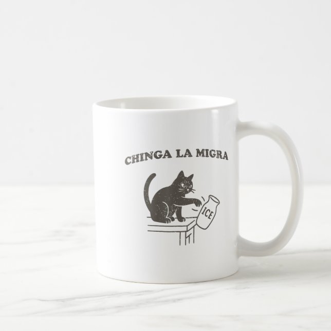 Chinga La Migra Immigration Abolish Ice Funny Cat  Coffee Mug (Right)