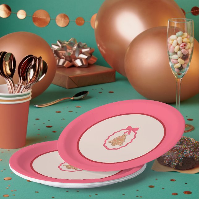 Chingerbread Christmas Tree Pink Christmas Plate  (Multi)