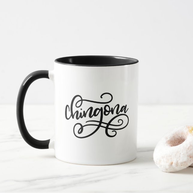 Chingona, Hand Lettered Design Mug (With Donut)