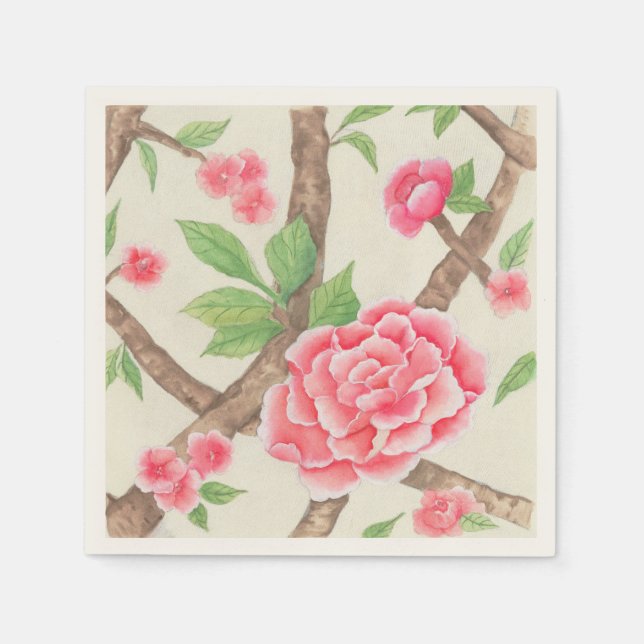 CHinois Pink Peony Cocktail Napkin (Front)
