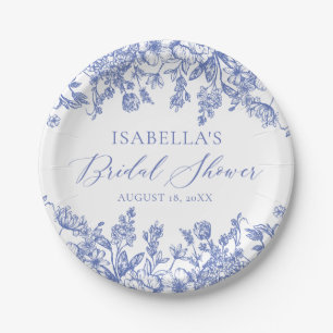 Chinoise Victorian Blue Floral Bridal Shower Paper Plates