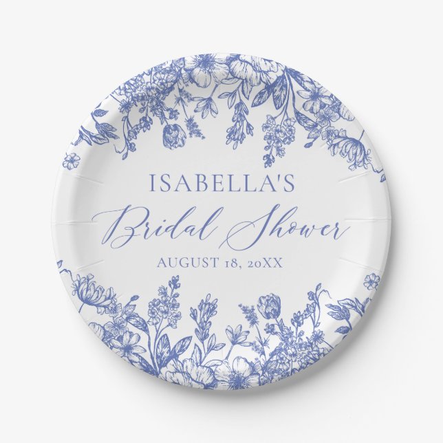 Chinoise Victorian Blue Floral Bridal Shower Paper Plates (Front)