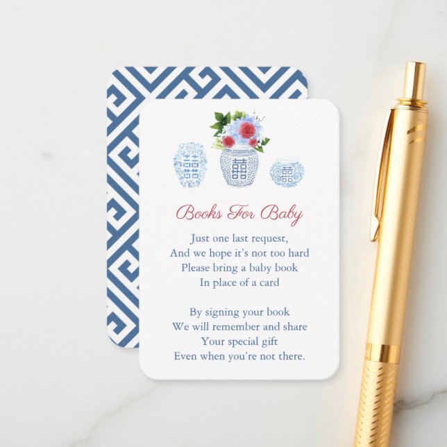 Chinoiserie 4th Of July Book Request Baby Shower Enclosure Card (Front/Back In Situ)