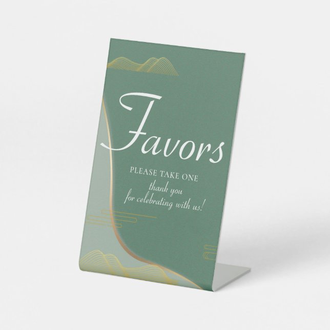 Chinoiserie Abstract Cloud Pattern Gold Line Favor Pedestal Sign (Front)