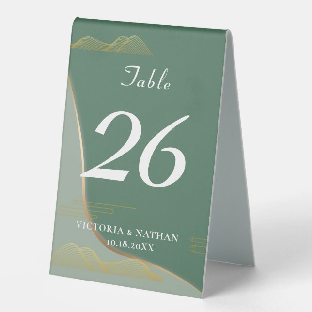 Chinoiserie Abstract Cloud Pattern Gold Line  Table Tent (Front)