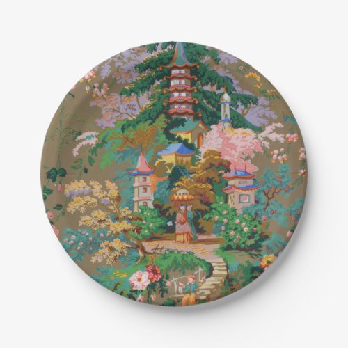 Chinoiserie Antique China Colorful Garden Temple Paper Plates