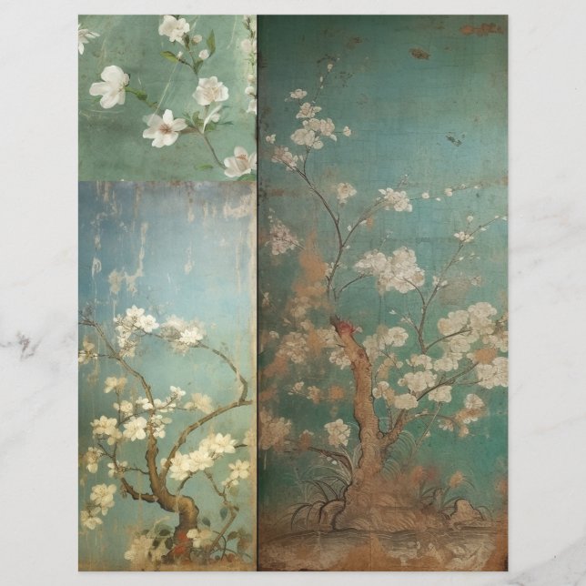 Chinoiserie Antiqued Green & Apple Blossoms 1 (Front)
