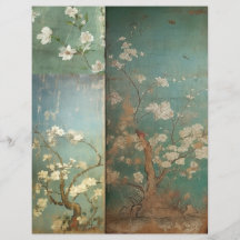 Chinoiserie Antiqued Green & Apple Blossoms 1