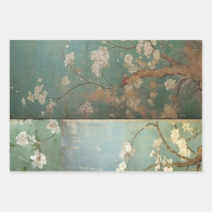 Chinoiserie Antiqued Green & Apple Blossoms 1 Wrapping Paper Sheets
