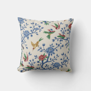 Chinoiserie Art Birds and Flowers Throw Pillow