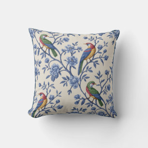 Chinoiserie Art Birds and Flowers Throw Pillow