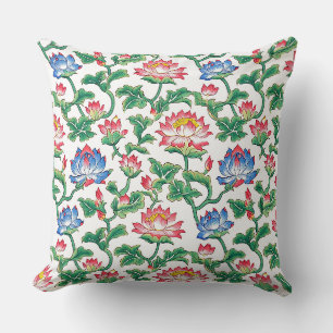 Chinoiserie Art Nouveau Lotus Floral Throw Pillow
