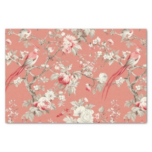 Chinoiserie Asian Bird Floral WhitePink Decoupage  Tissue Paper