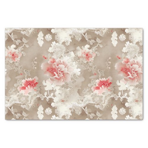 Chinoiserie Asian Floral White Pink Decoupage Tissue Paper