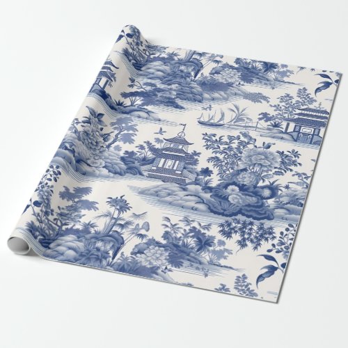 Chinoiserie Asian Landscape Painting Wrapping Paper