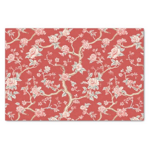 Chinoiserie Asian Red Pink Floral Decoupage Tissue Paper