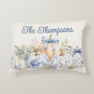 Chinoiserie Autumn Floral Pumpkin Monogram Accent Pillow
