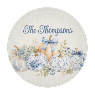 Chinoiserie Autumn Floral Pumpkin Monogram Cutting Board