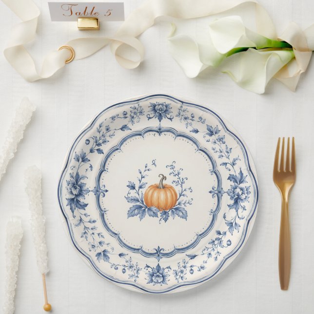 Chinoiserie Autumn Pumpkin Stack Paper Plates (Wedding)