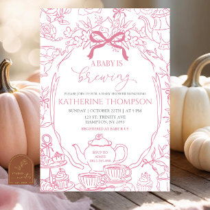 Chinoiserie Baby is Brewing Tea Floral Baby Shower Invitation