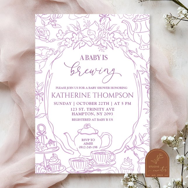 Chinoiserie Baby is Brewing Tea Floral Baby Shower Invitation (Creator Uploaded)