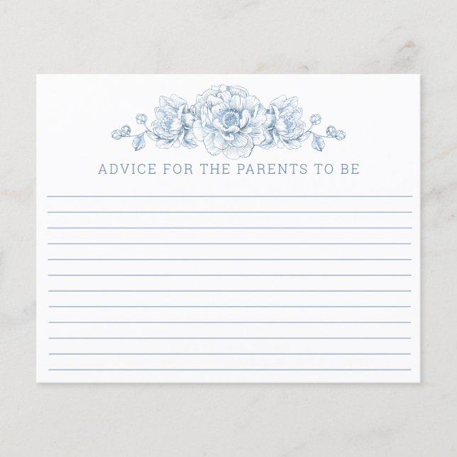 Chinoiserie Baby Shower Advice Card - Blue & White (Front)