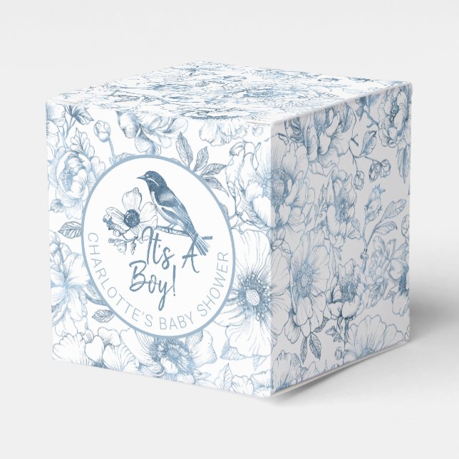 Chinoiserie Baby Shower Favor Boxes Blue Floral (Front Side)