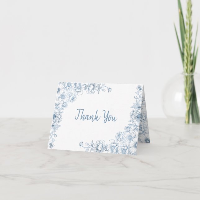 Chinoiserie Baby Shower Thank You Card Blue Floral (Front)
