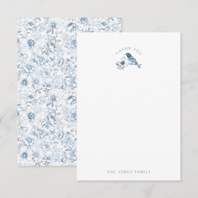 Chinoiserie Baby Shower Thank You Card Blue White (Front/Back)
