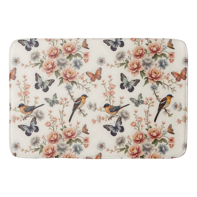 Chinoiserie Bird and Butterfly Harmony Bath Mat (Front)