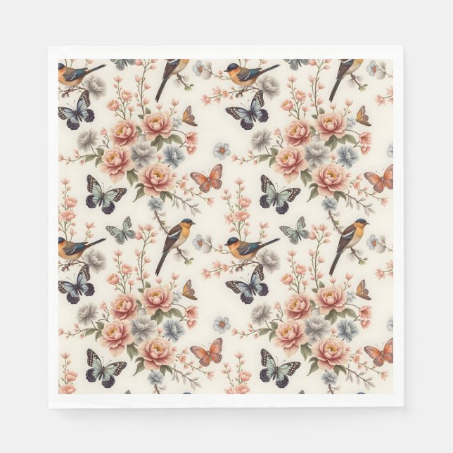 Chinoiserie Bird and Butterfly Harmony Napkins (Front)