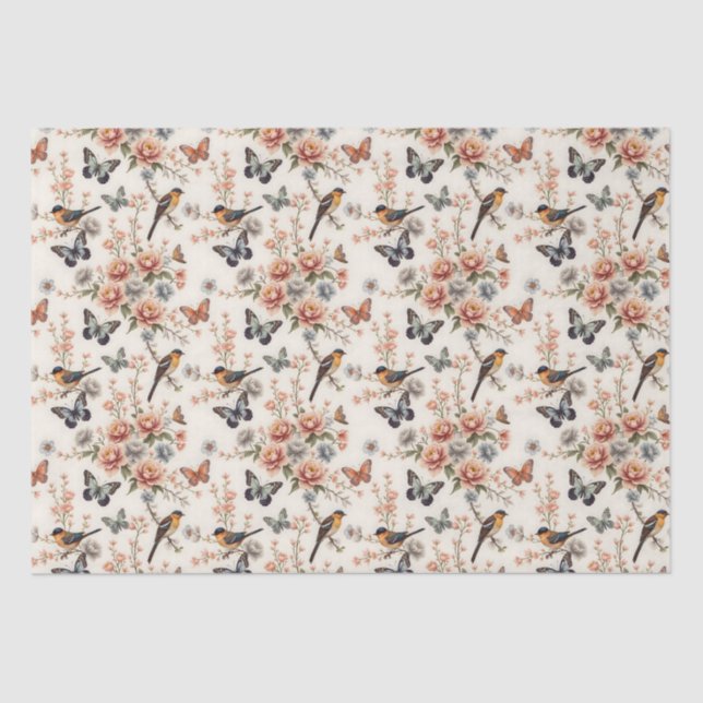 Chinoiserie Bird and Butterfly Harmony Tissue Paper (Front)