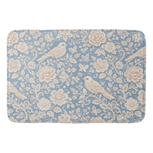 Chinoiserie Bird and Flower Seamless Pattern Bath Mat