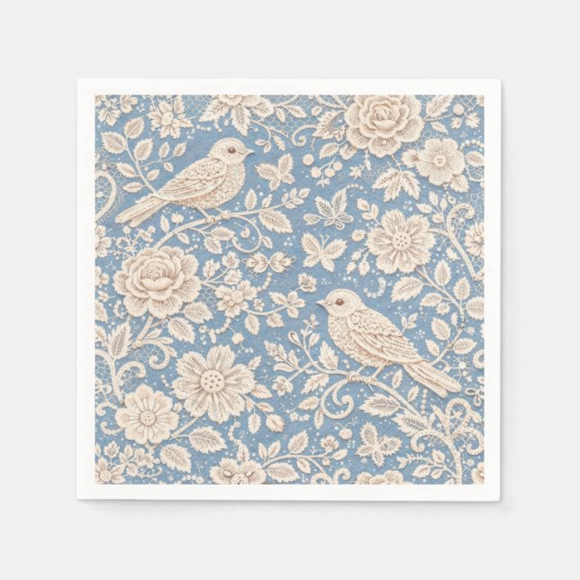 Chinoiserie Bird and Flower Seamless Pattern Napkins (Front)