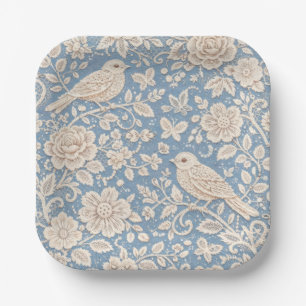 Chinoiserie Bird and Flower Seamless Pattern Paper Plates