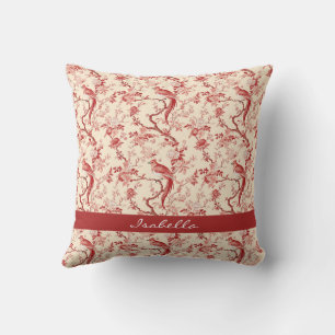 Chinoiserie Bird Asian Floral Red Pink Throw Pillow
