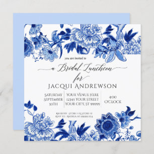 Chinoiserie Bird Blue White Floral Bridal Luncheon Invitation