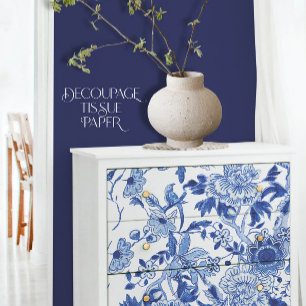 Chinoiserie Bird Floral Blue and White Decoupage Tissue Paper