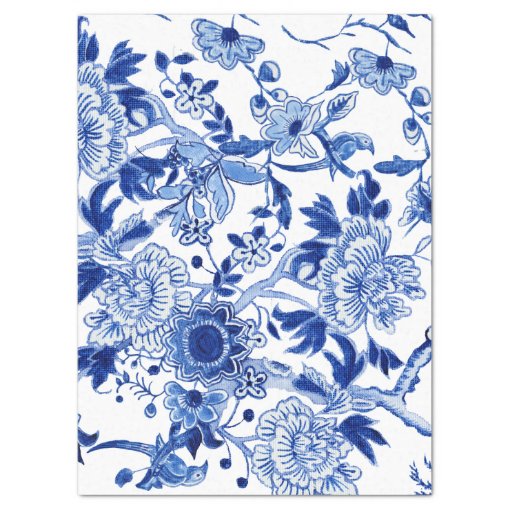 Chinoiserie Bird Floral Blue and White Decoupage Tissue Paper | Zazzle