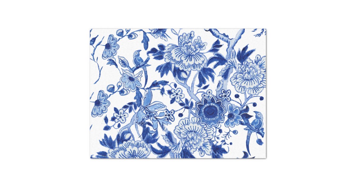 Blue White Floral Leaf Pattern Decoupage Tissue Paper | Zazzle