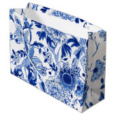 Chinoiserie Bird Floral Blue White Bridal Shower Large Gift Bag (Back Angled)
