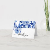 Chinoiserie Bird Floral Blue White Bridal Shower Thank You Card (Front)