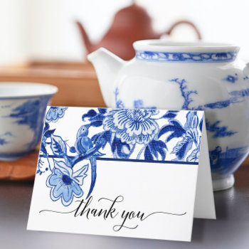 Chinoiserie Bird Floral Blue White Bridal Shower Thank You Card by LuxuryWeddings at Zazzle