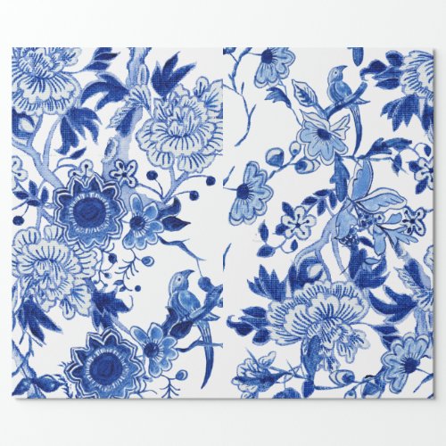 Chinoiserie Bird Floral Blue White Decoupage Wrapping Paper
