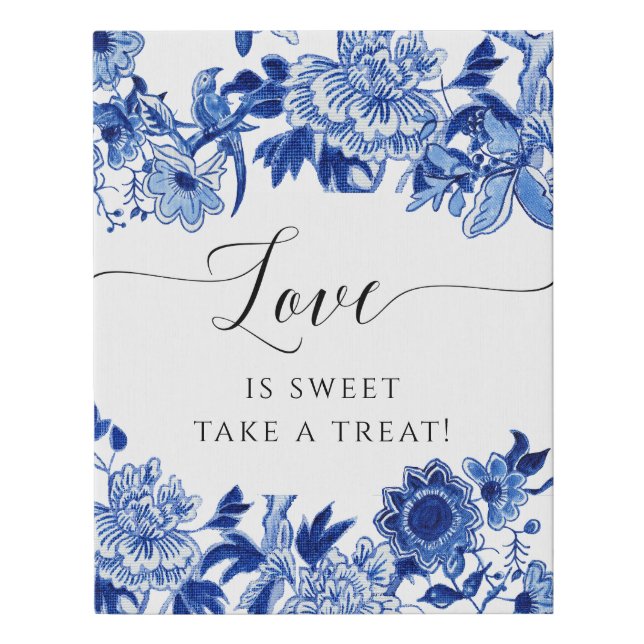 Chinoiserie Bird Foliage Blue White Dessert Bridal Faux Canvas Print (Front)