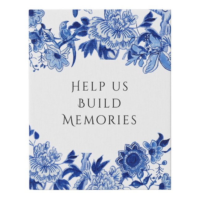 Chinoiserie Bird Foliage Blue White Jenga Bridal F Faux Canvas Print (Front)