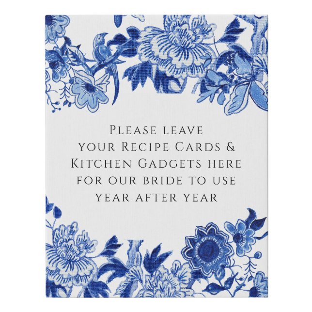 Chinoiserie Bird Foliage Blue White Recipe Bridal  Faux Canvas Print (Front)